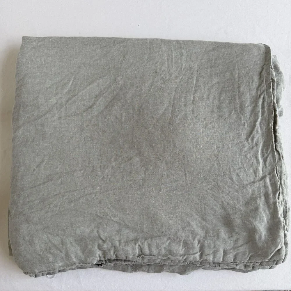 West Elm European Flax Linen Duvet Cover King Size Green Celadon Melange